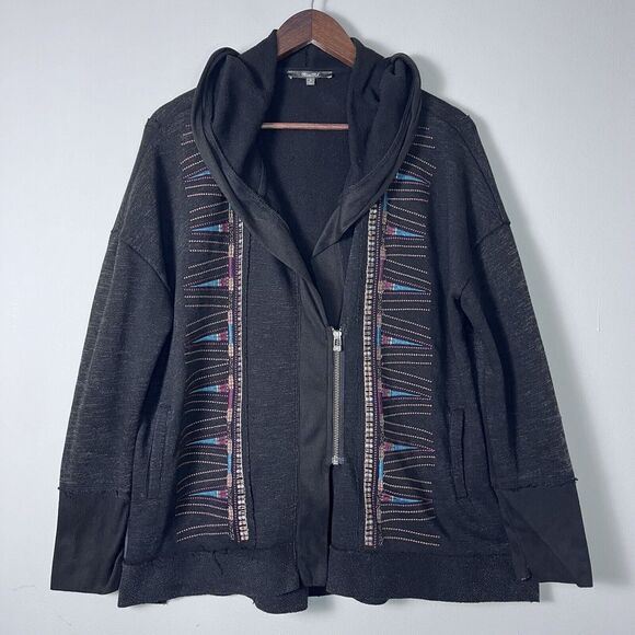 Miss Me Embroidered Sweatshirt Jacket Hoodie Distressed Hem Cotton Womens Large - Picture 4 of 16